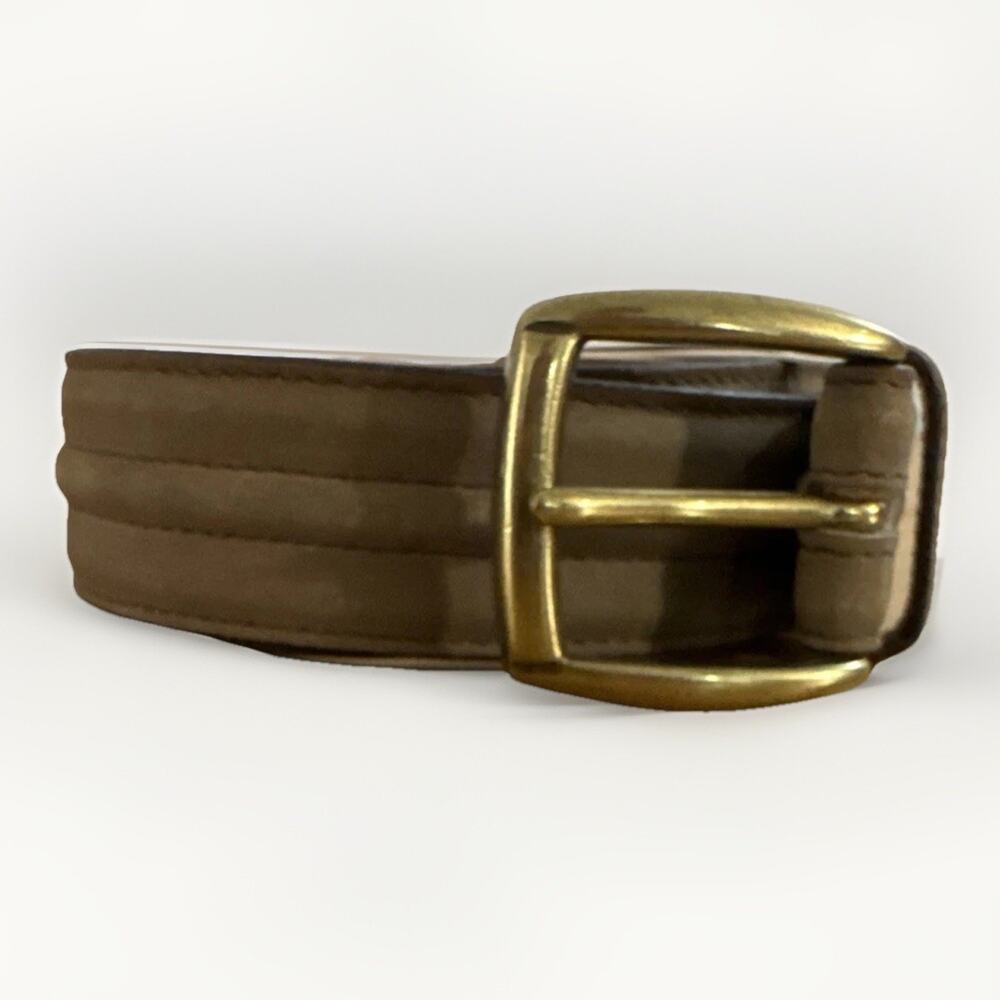 Johnston & Murphy Mens Brown Leather Belt Size 44 Contrast Stitched Solid Brass